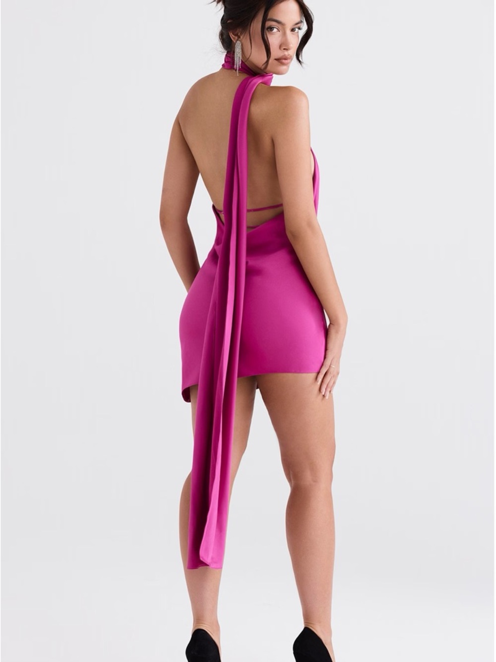 ✨SALE House of CB Aida Asymmetric Wrap Neck Halter Scarf Drape Pink Mini Dress - Picture 7 of 10